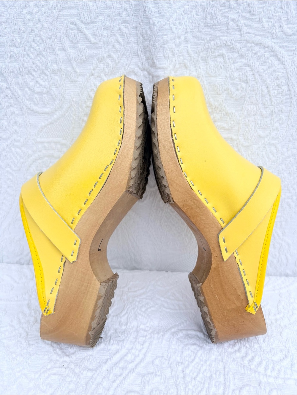 BJORK Swedish Comfort Maja Leather & Wood Heel Open Back Clog | Mustard | EU 39 - Picture 7 of 11